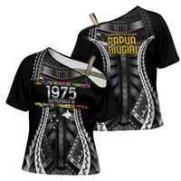 Independen Stet bilong Papua Niugini 1975 Cross Shoulder Shirt Black Tribal Papua New Guinea Province Flag LT9 - Polynesian Pride
