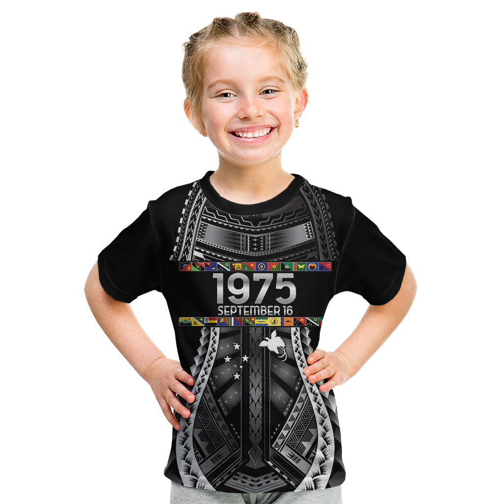 Independen Stet bilong Papua Niugini 1975 Kid T Shirt Black Tribal Papua New Guinea Province Flag LT9 Black - Polynesian Pride