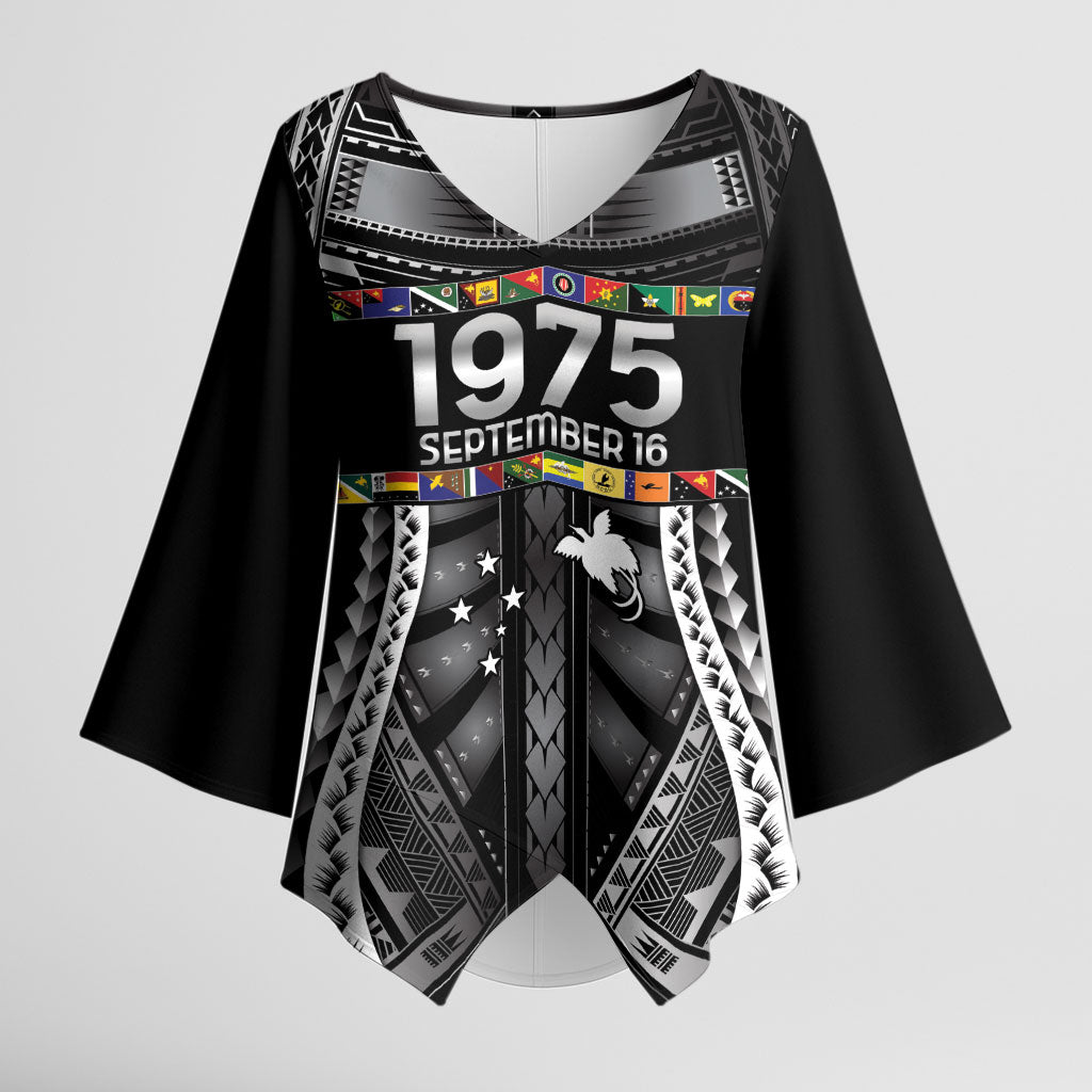 Independen Stet bilong Papua Niugini 1975 Kimono Sleeve Blouse Black Tribal Papua New Guinea Province Flag LT9 Female Black - Polynesian Pride