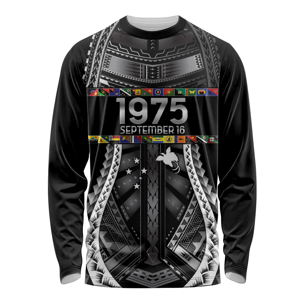 Independen Stet bilong Papua Niugini 1975 Long Sleeve Shirt Black Tribal Papua New Guinea Province Flag LT9 Unisex Black - Polynesian Pride