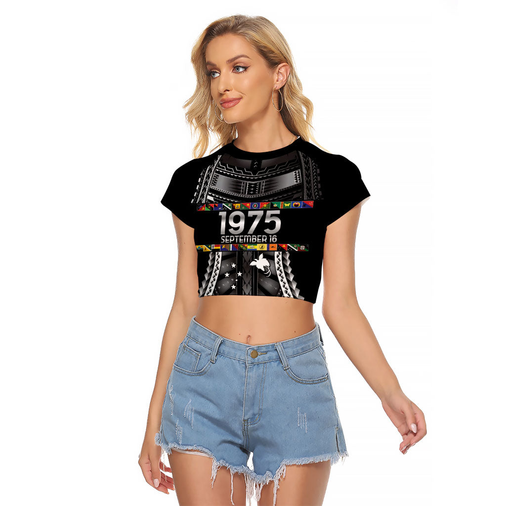Independen Stet bilong Papua Niugini 1975 Raglan Cropped T Shirt Black Tribal Papua New Guinea Province Flag LT9 Female Black - Polynesian Pride