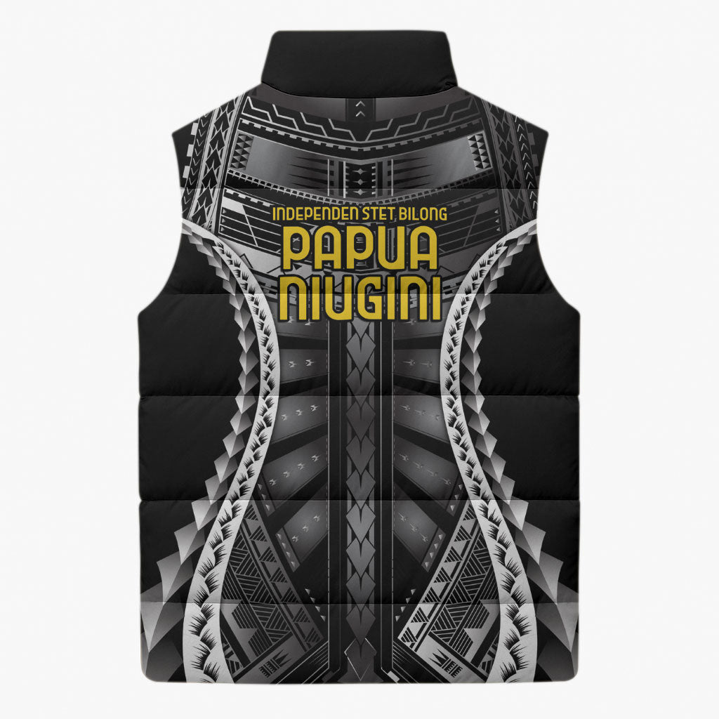 Independen Stet bilong Papua Niugini 1975 Sleeveless Puffer Jacket Black Tribal Papua New Guinea Province Flag LT9 - Polynesian Pride