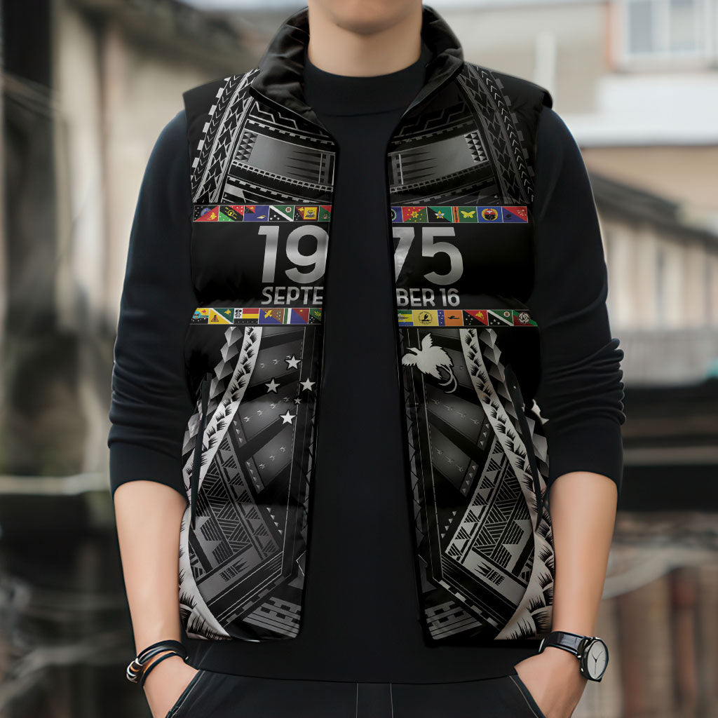 Independen Stet bilong Papua Niugini 1975 Sleeveless Puffer Jacket Black Tribal Papua New Guinea Province Flag LT9 - Polynesian Pride
