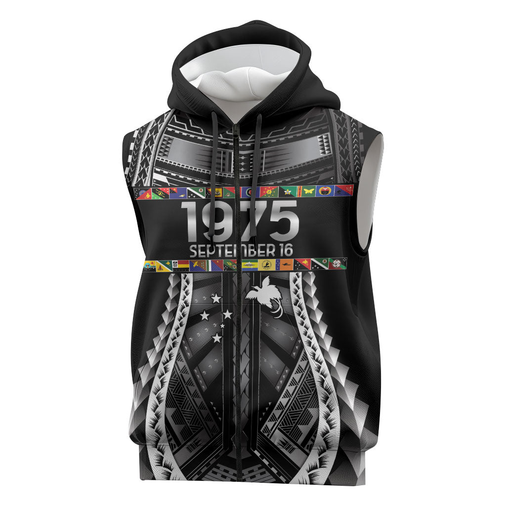Independen Stet bilong Papua Niugini 1975 Sleeveless Zip Hoodie Black Tribal Papua New Guinea Province Flag LT9 Black - Polynesian Pride