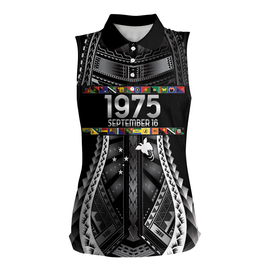 Independen Stet bilong Papua Niugini 1975 Women Sleeveless Polo Shirt Black Tribal Papua New Guinea Province Flag LT9 Female Black - Polynesian Pride