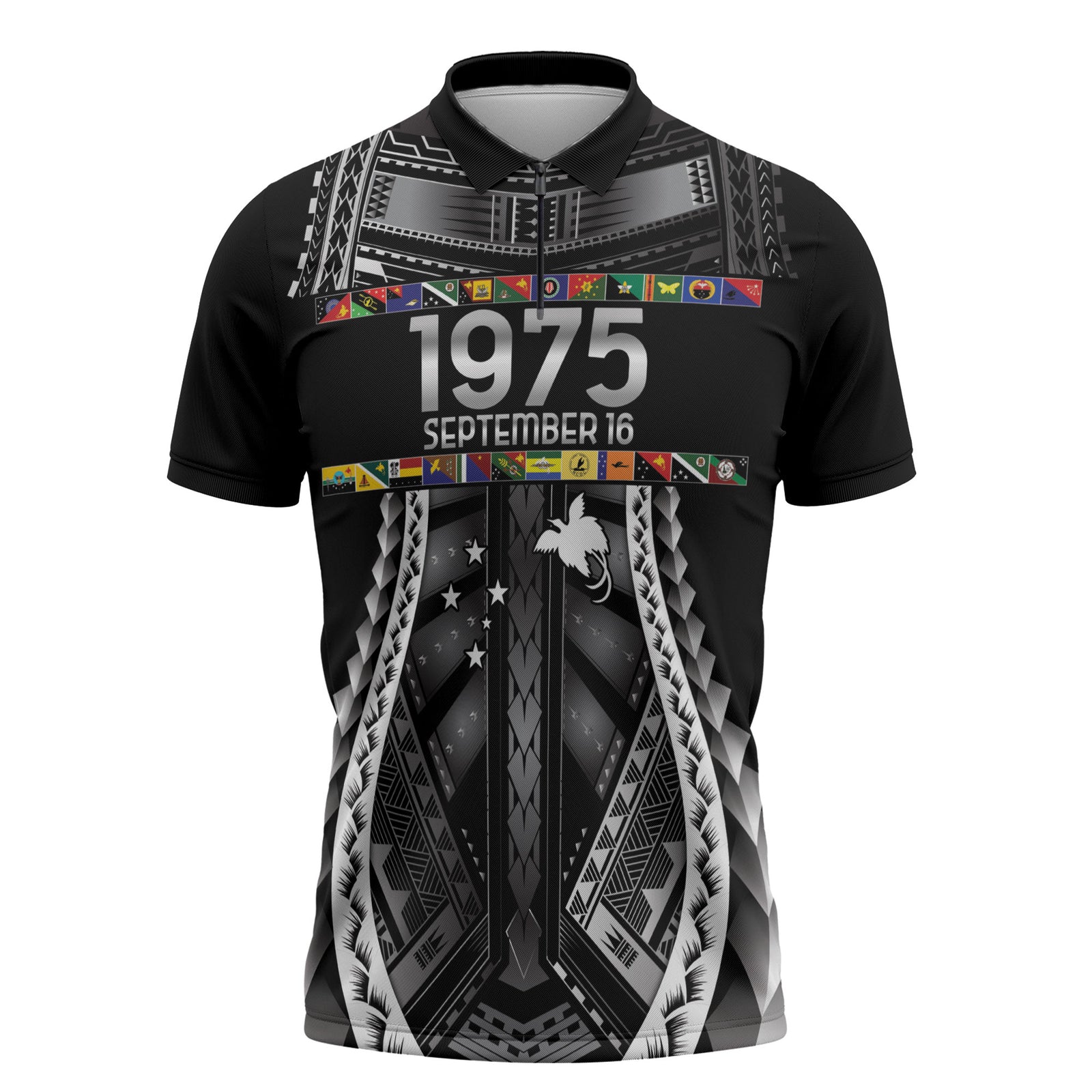 Independen Stet bilong Papua Niugini 1975 Zipper Polo Shirt Black Tribal Papua New Guinea Province Flag LT9 Black - Polynesian Pride