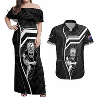 New Zealand Aotearoa Rugby Couples Matching Off Shoulder Maxi Dress and Hawaiian Shirt Black Fern Maori Tribal Sporty Style LT9 Black - Polynesian Pride