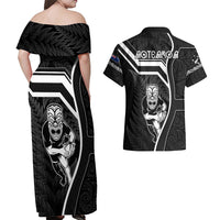 New Zealand Aotearoa Rugby Couples Matching Off Shoulder Maxi Dress and Hawaiian Shirt Black Fern Maori Tribal Sporty Style LT9 - Polynesian Pride