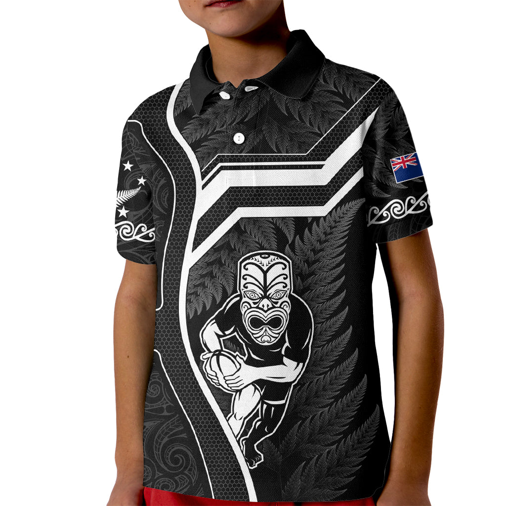 New Zealand Aotearoa Rugby Kid Polo Shirt Black Fern Maori Tribal Sporty Style LT9 Kid Black - Polynesian Pride