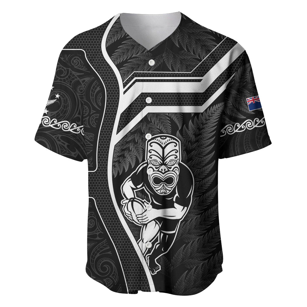 Custom New Zealand Aotearoa Rugby Baseball Jersey Black Fern Maori Tribal Sporty Style LT9 Black - Polynesian Pride