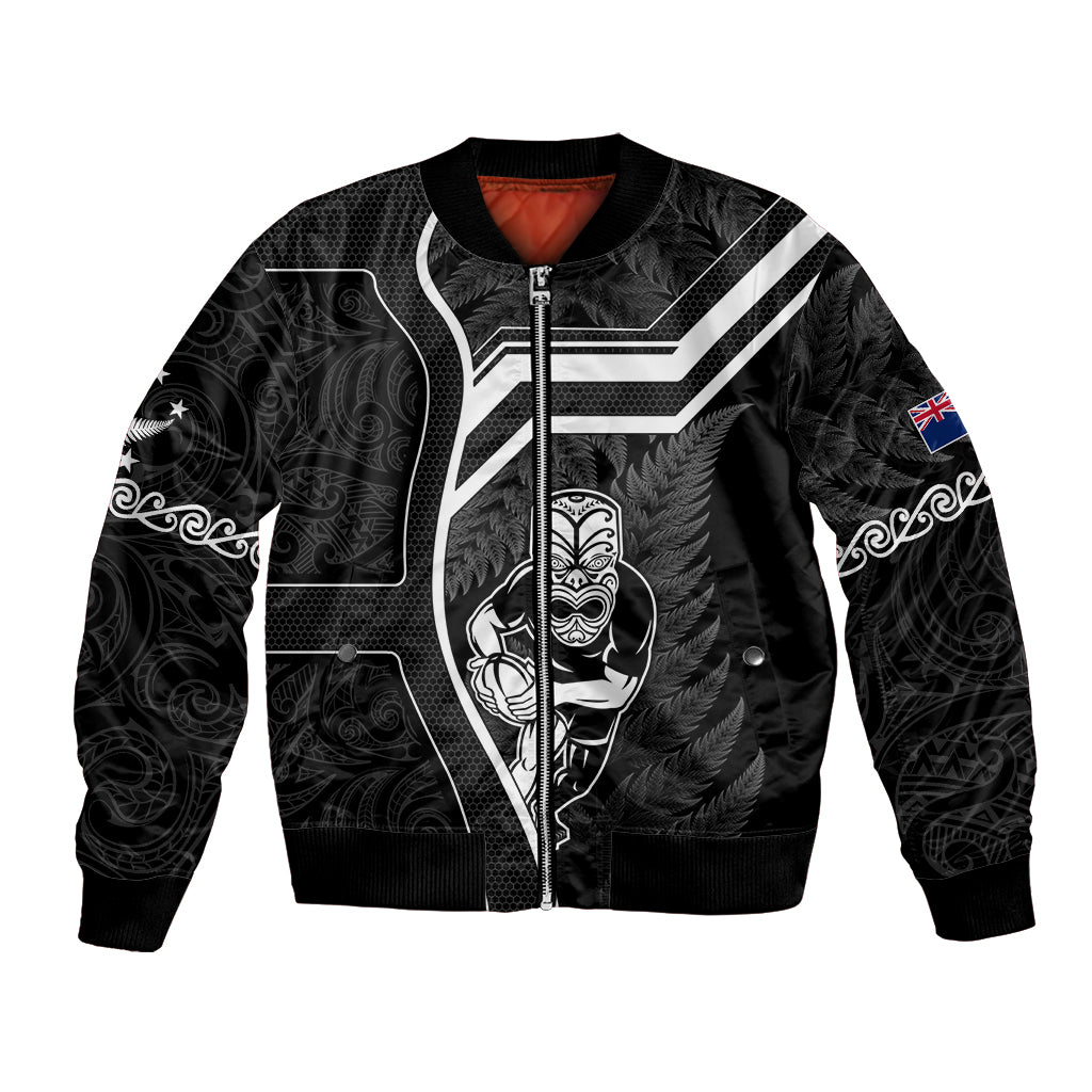 Custom New Zealand Aotearoa Rugby Bomber Jacket Black Fern Maori Tribal Sporty Style LT9 Unisex Black - Polynesian Pride