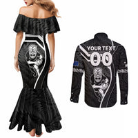 Custom New Zealand Aotearoa Rugby Couples Matching Mermaid Dress and Long Sleeve Button Shirts Black Fern Maori Tribal Sporty Style LT9 - Polynesian Pride