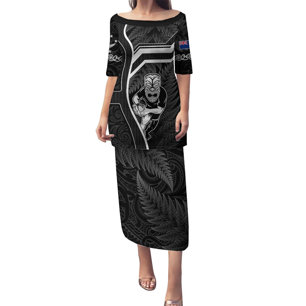 Custom New Zealand Aotearoa Rugby Puletasi Black Fern Maori Tribal Sporty Style LT9 Long Dress Black - Polynesian Pride