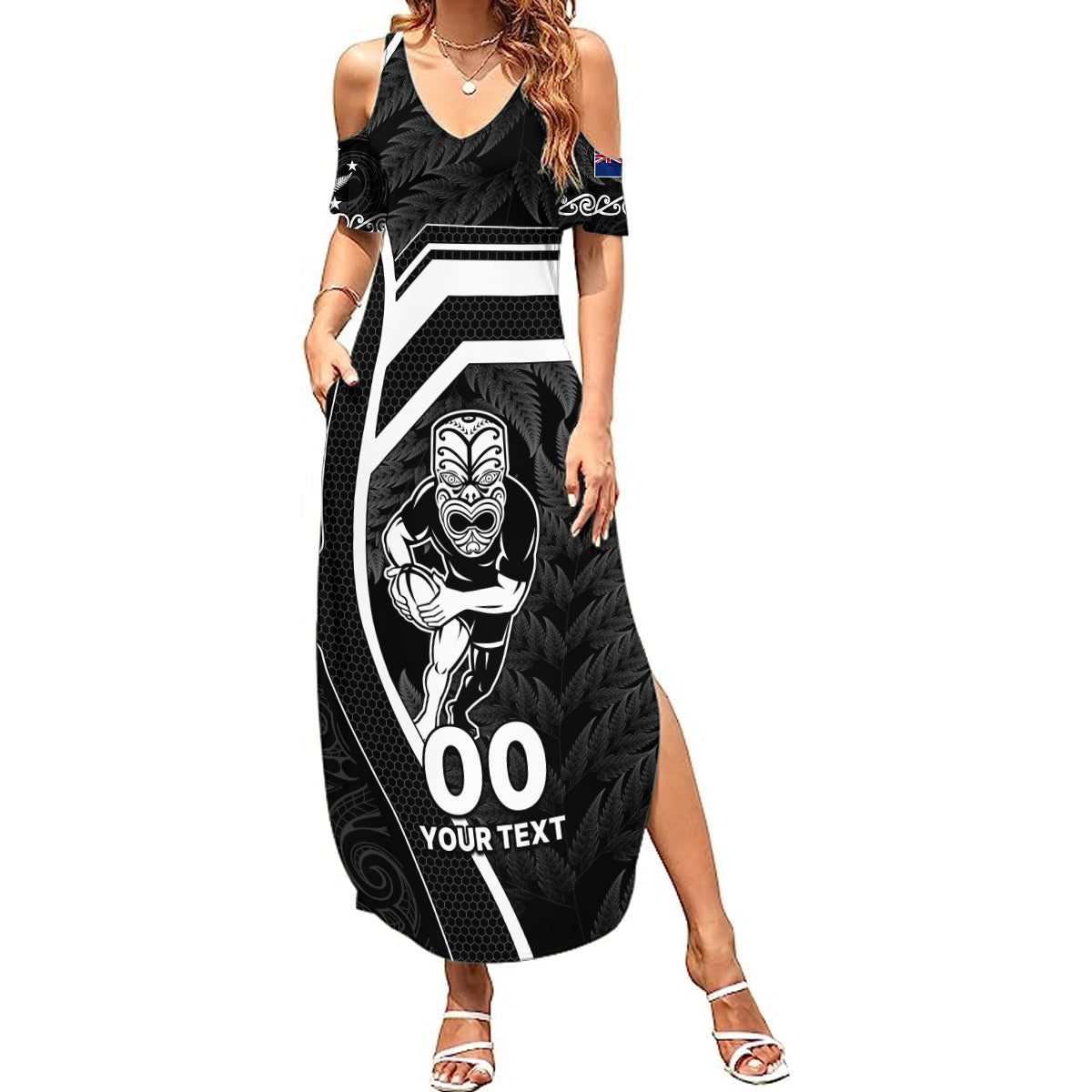 Custom New Zealand Aotearoa Rugby Summer Maxi Dress Black Fern Maori Tribal Sporty Style LT9 Women Black - Polynesian Pride