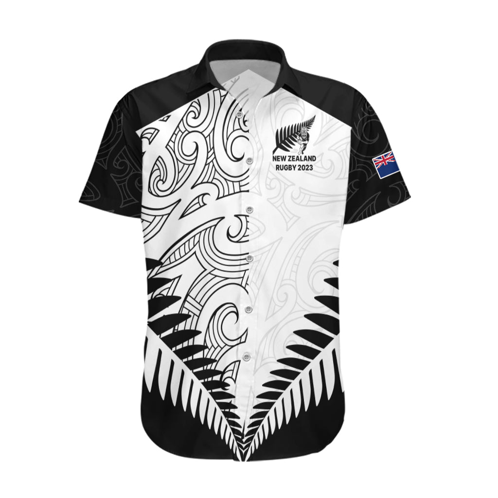 New Zealand Rugby Hawaiian Shirt Proud Aoteroa Stylised Maori Koru LT9 Black - Polynesian Pride