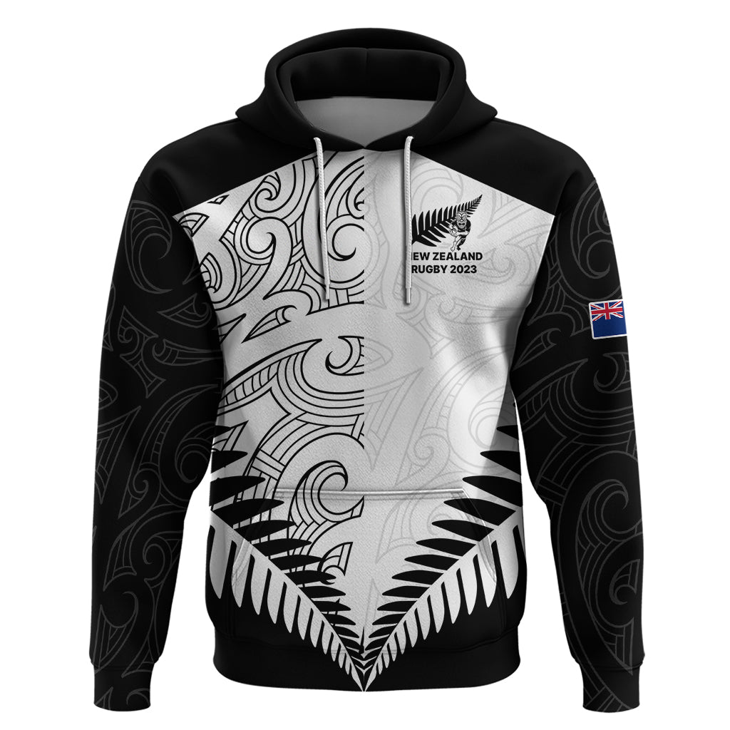 New Zealand Rugby Hoodie Proud Aoteroa Stylised Maori Koru LT9 Black - Polynesian Pride