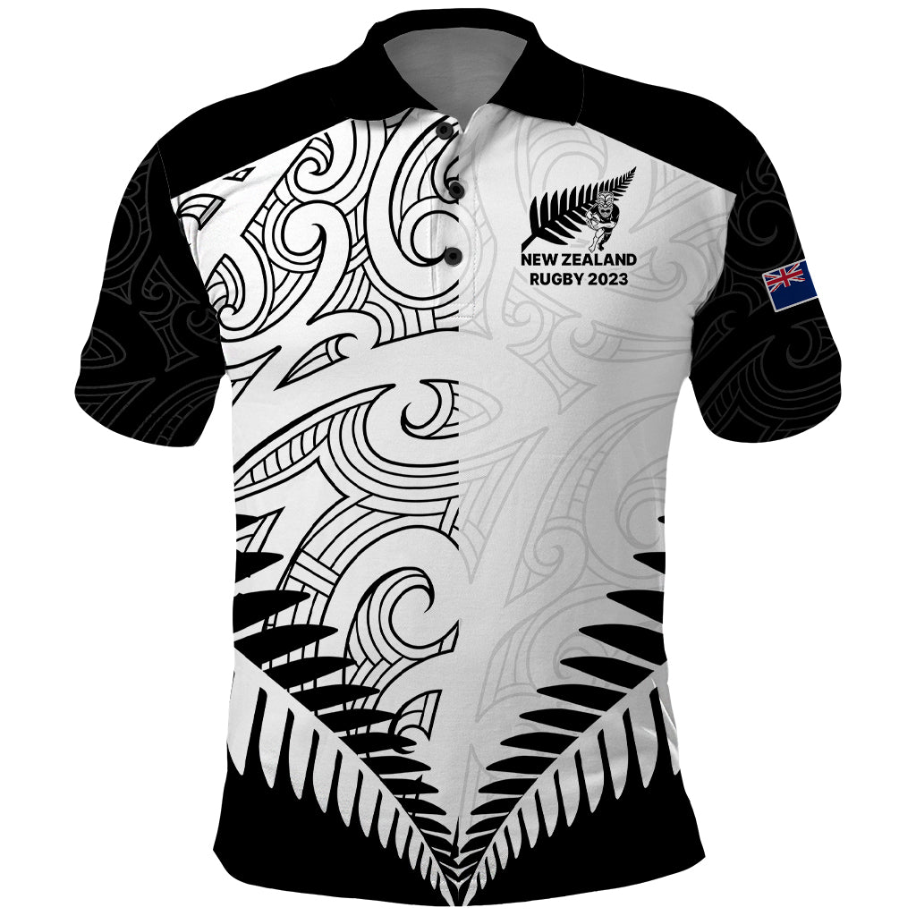 New Zealand Rugby Polo Shirt Proud Aoteroa Stylised Maori Koru LT9 Black - Polynesian Pride