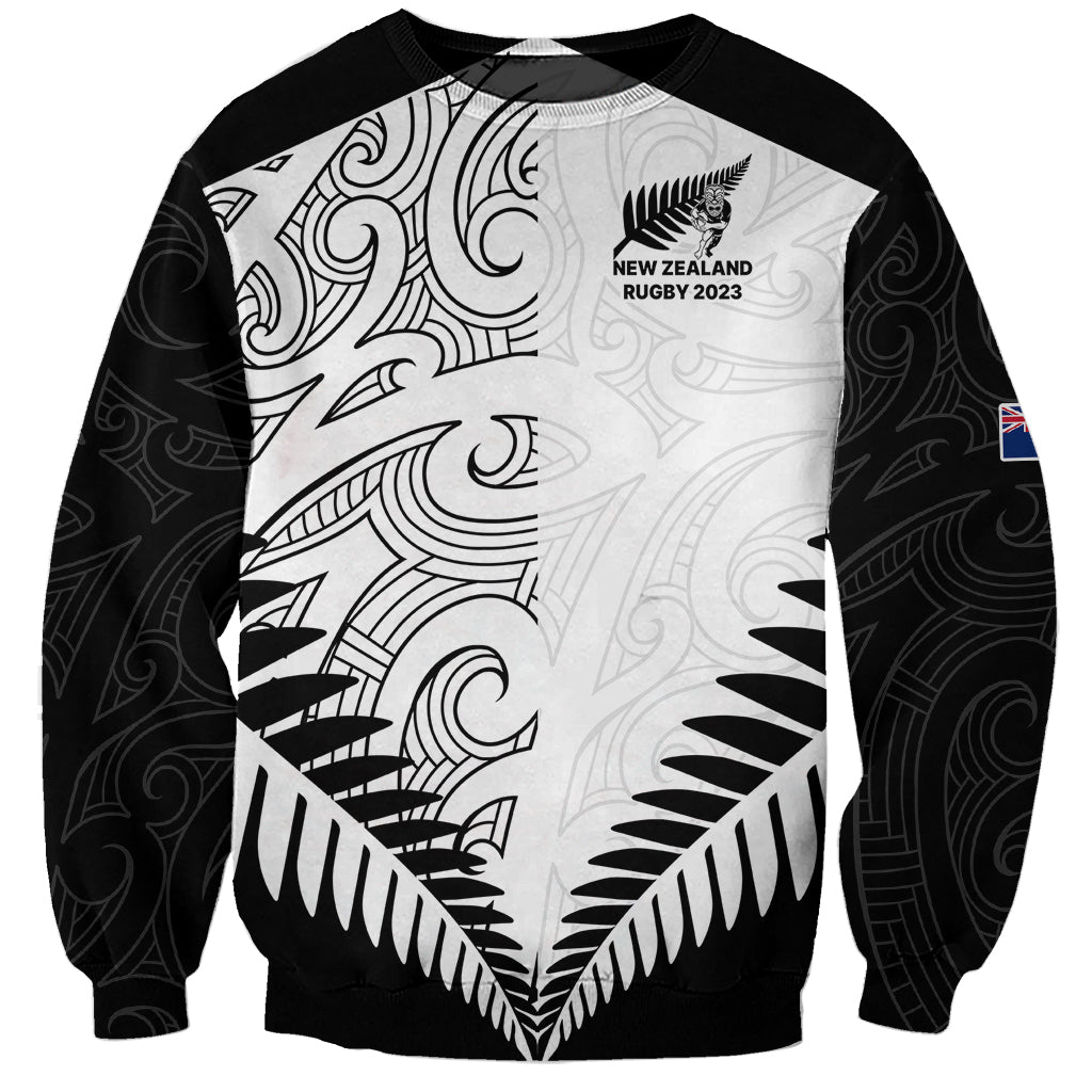 New Zealand Rugby Sweatshirt Proud Aoteroa Stylised Maori Koru LT9 Unisex Black - Polynesian Pride