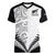 New Zealand Rugby Women V Neck T Shirt Proud Aoteroa Stylised Maori Koru LT9 Female Black - Polynesian Pride