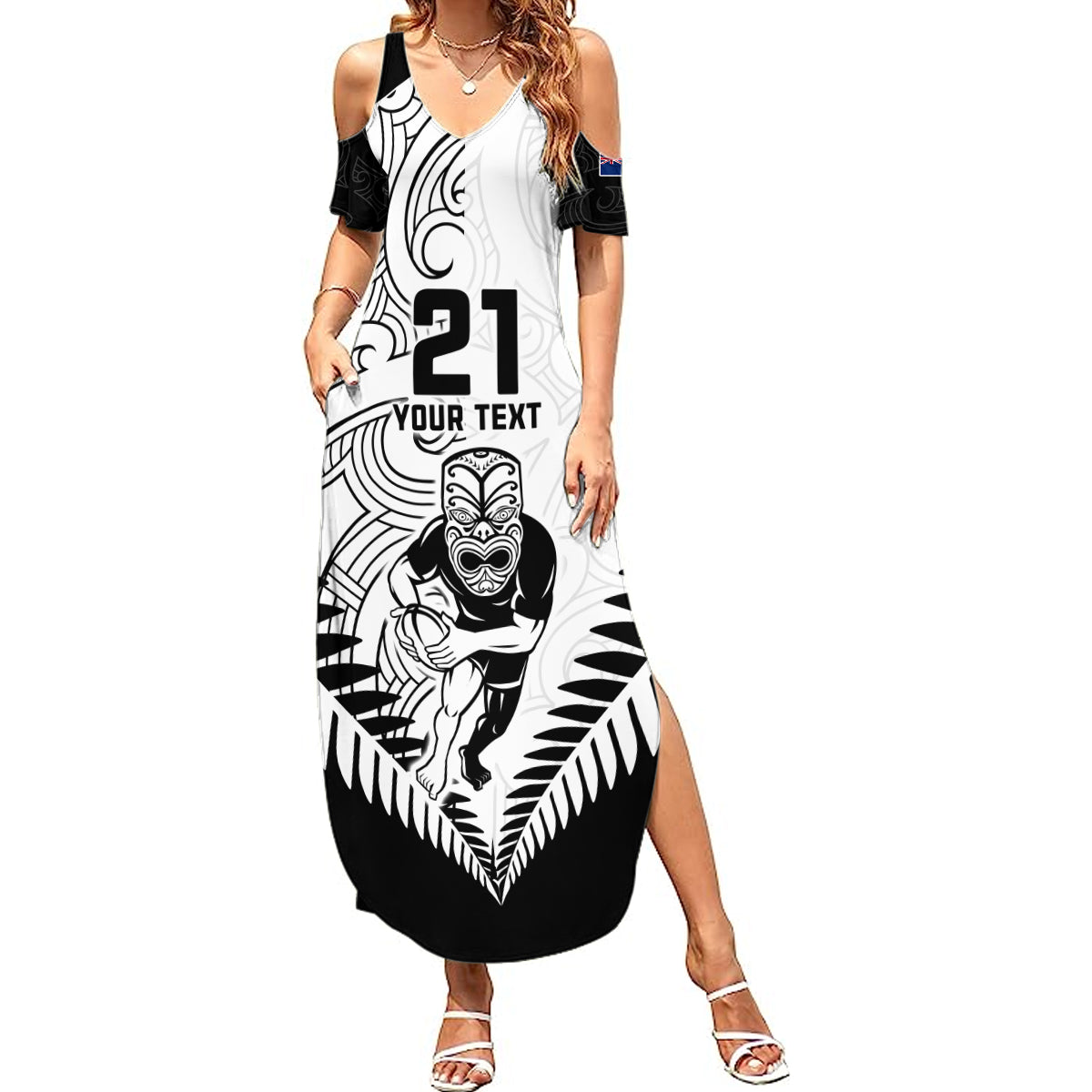 Custom New Zealand Rugby Summer Maxi Dress Proud Aoteroa Stylised Maori Koru LT9 Women Black - Polynesian Pride