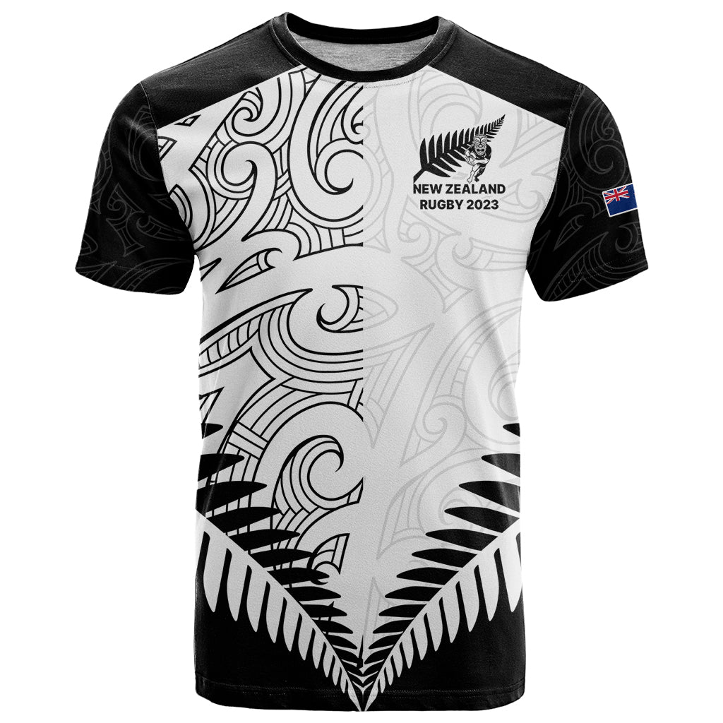 Custom New Zealand Rugby T Shirt Proud Aoteroa Stylised Maori Koru LT9 Black - Polynesian Pride