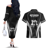 New Zealand Aotearoa Rugby Couples Matching Off The Shoulder Long Sleeve Dress and Hawaiian Shirt Haka Dance Mixed Silver Fern Sporty Style LT9 - Polynesian Pride