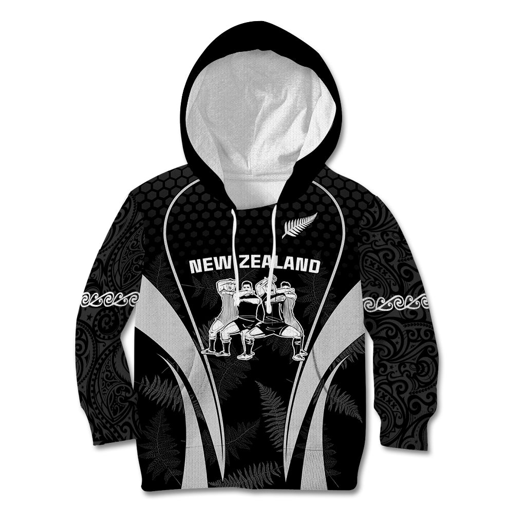 New Zealand Aotearoa Rugby Kid Hoodie Haka Dance Mixed Silver Fern Sporty Style LT9 Hoodie Black - Polynesian Pride