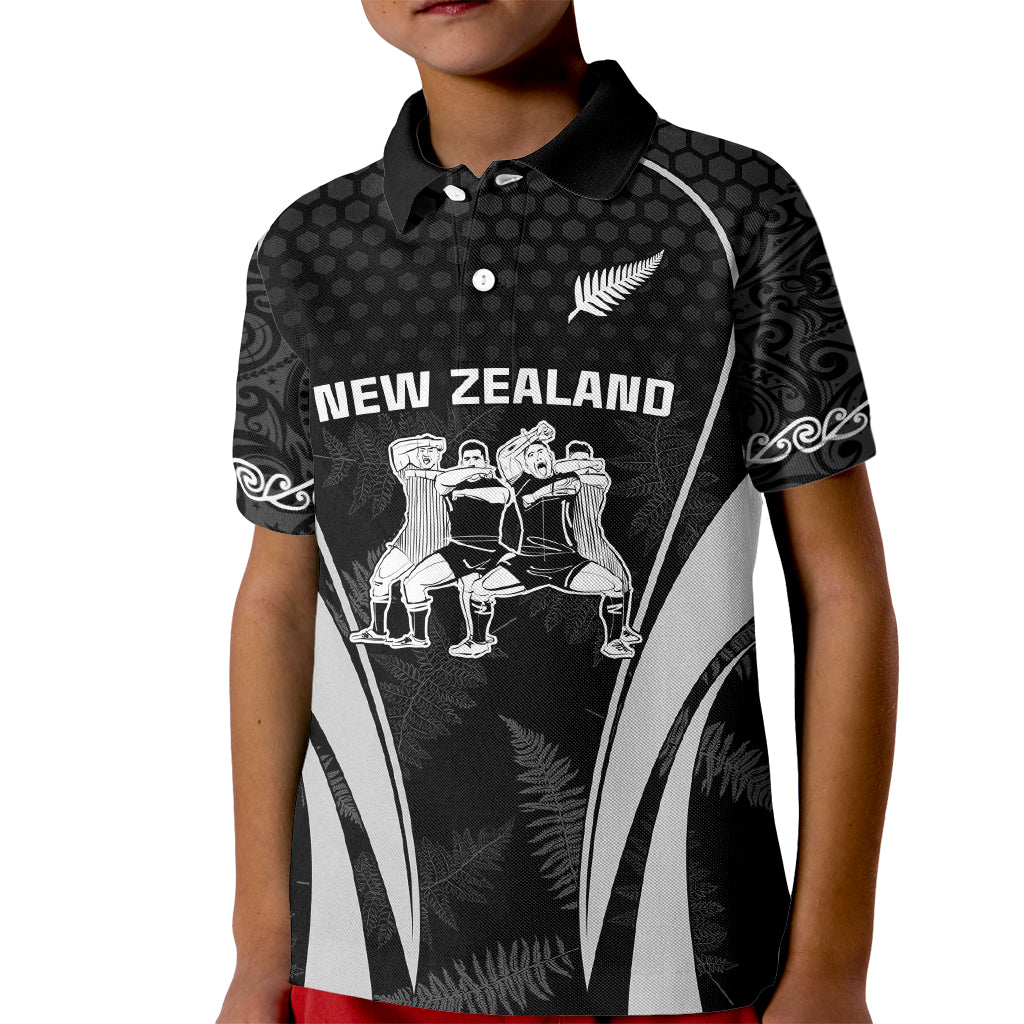 New Zealand Aotearoa Rugby Kid Polo Shirt Haka Dance Mixed Silver Fern Sporty Style LT9 Kid Black - Polynesian Pride