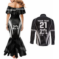 Custom New Zealand Aotearoa Rugby Couples Matching Mermaid Dress and Long Sleeve Button Shirts Haka Dance Mixed Silver Fern Sporty Style LT9 - Polynesian Pride