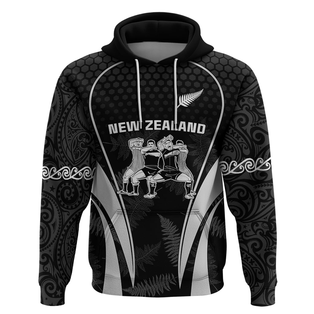 Custom New Zealand Aotearoa Rugby Hoodie Haka Dance Mixed Silver Fern Sporty Style LT9 Pullover Hoodie Black - Polynesian Pride