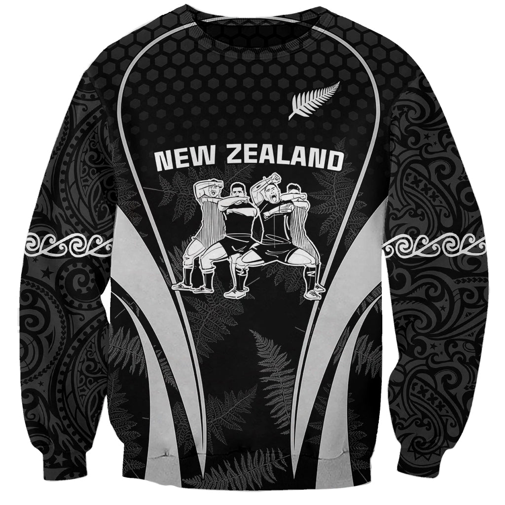 Custom New Zealand Aotearoa Rugby Sweatshirt Haka Dance Mixed Silver Fern Sporty Style LT9 Unisex Black - Polynesian Pride