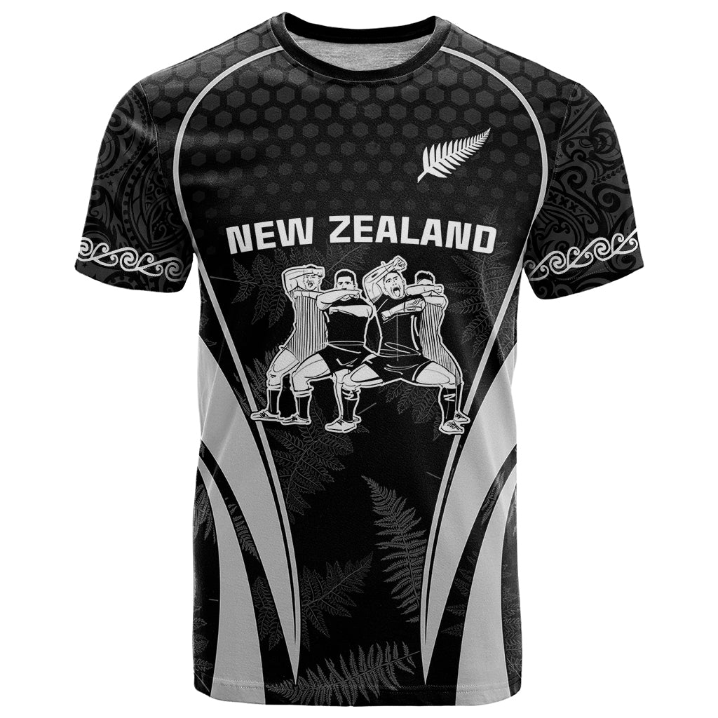 Custom New Zealand Aotearoa Rugby T Shirt Haka Dance Mixed Silver Fern Sporty Style LT9 Black - Polynesian Pride