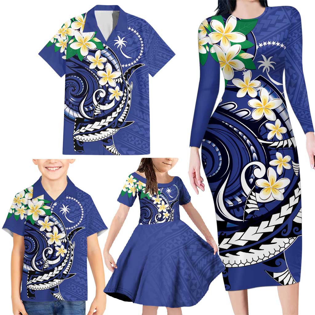 FSM Chuuk State Polynesian Shark Tattoo Personalised Family Matching Long Sleeve Bodycon Dress and Hawaiian Shirt