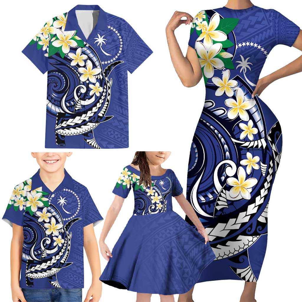 FSM Chuuk State Polynesian Shark Tattoo Personalised Family Matching Short Sleeve Bodycon Dress and Hawaiian Shirt