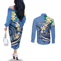 FSM Kosrae Polynesian Shark Tattoo Personalised Couples Matching Off The Shoulder Long Sleeve Dress and Long Sleeve Button Shirt