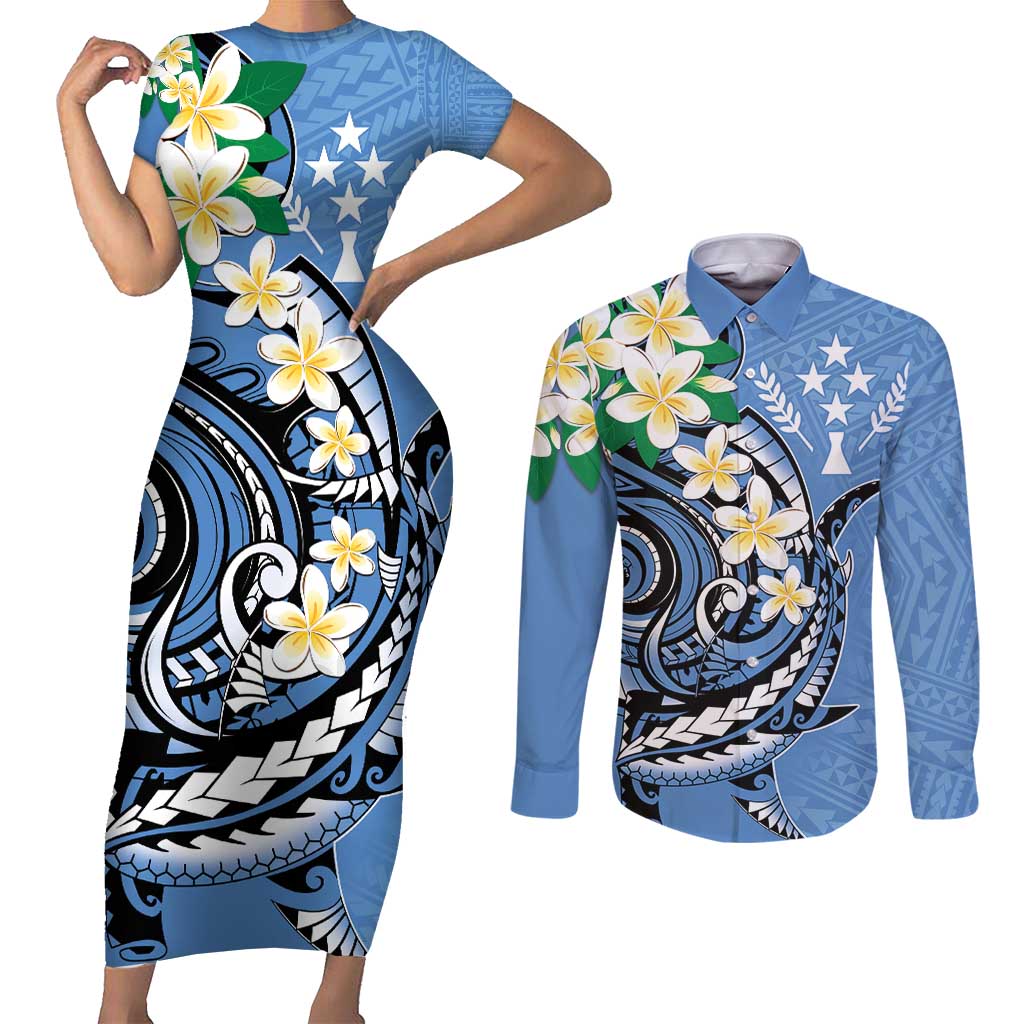 FSM Kosrae Polynesian Shark Tattoo Personalised Couples Matching Short Sleeve Bodycon Dress and Long Sleeve Button Shirt