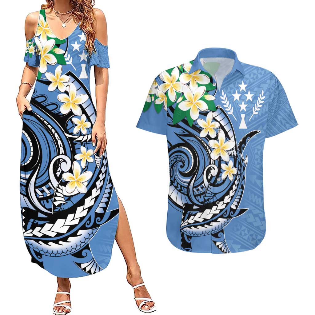 FSM Kosrae Polynesian Shark Tattoo Personalised Couples Matching Summer Maxi Dress and Hawaiian Shirt