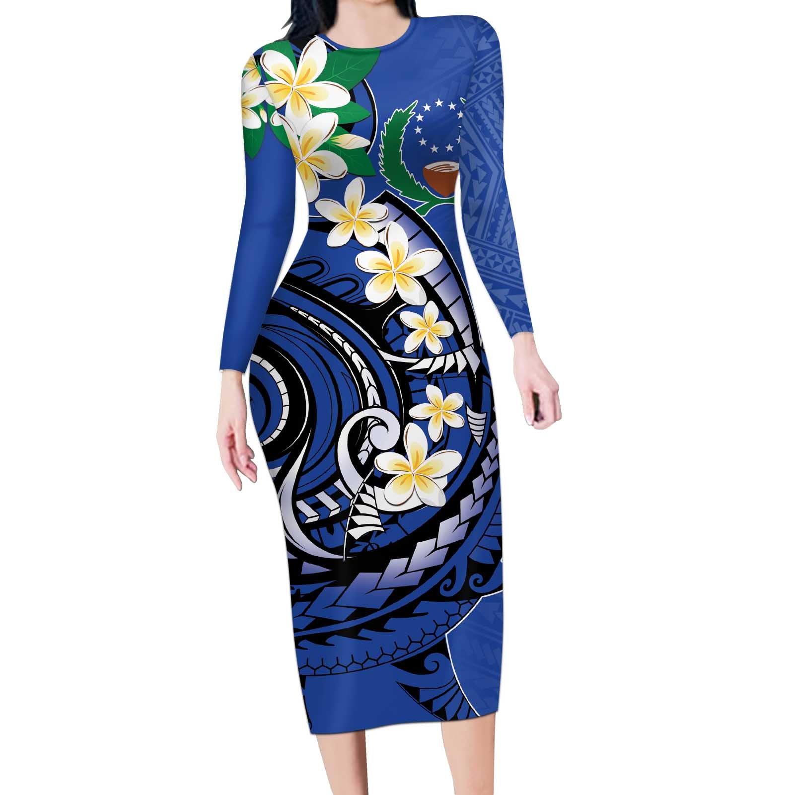 FSM Pohnpei Polynesian Shark Tattoo Personalised Long Sleeve Bodycon Dress