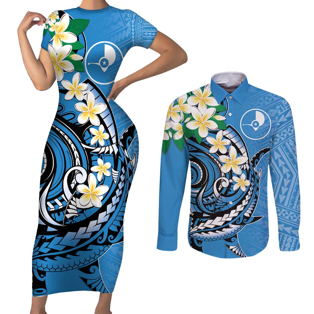 FSM Yap State Polynesian Shark Tattoo Personalised Couples Matching Short Sleeve Bodycon Dress and Long Sleeve Button Shirt