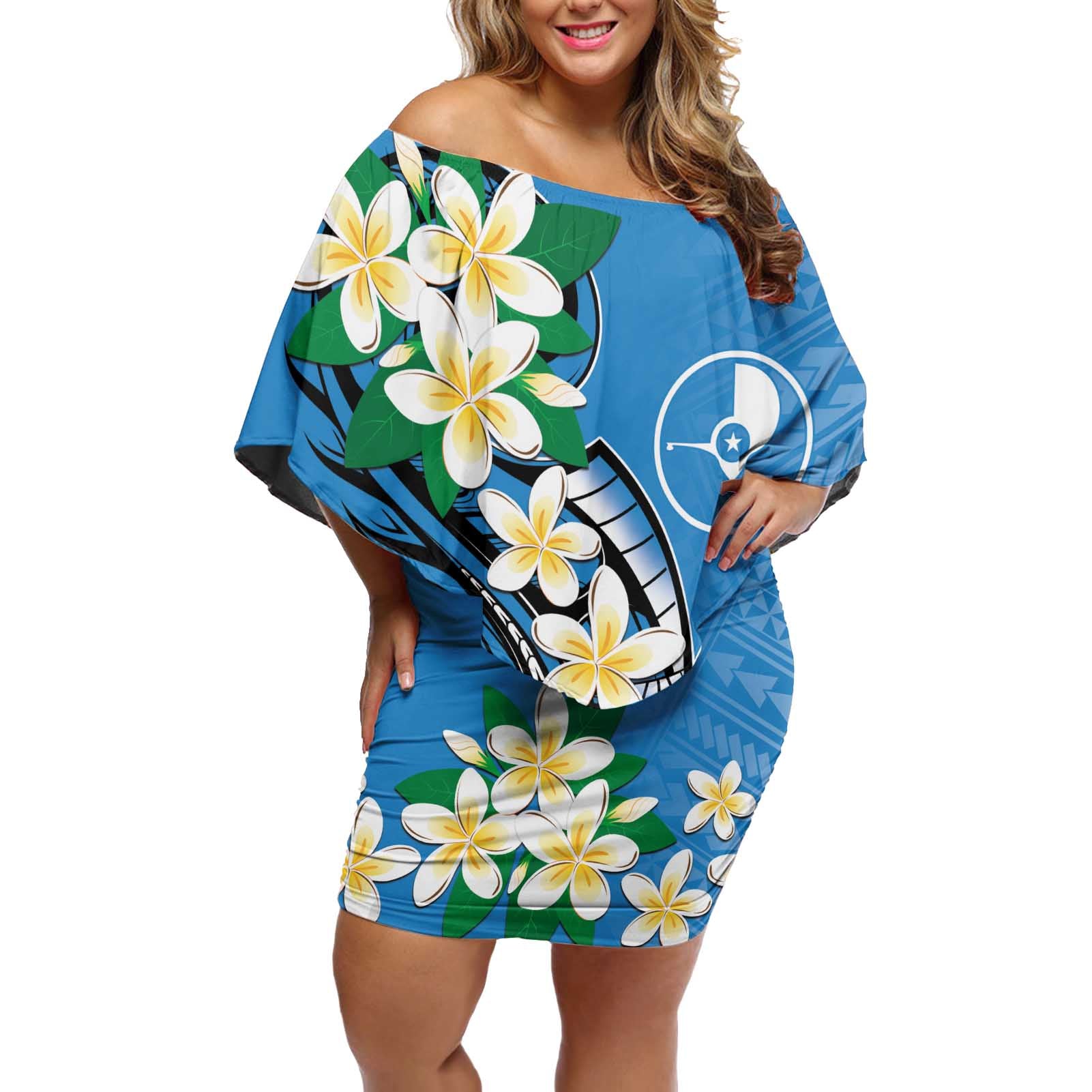 FSM Yap State Polynesian Shark Tattoo Personalised Off Shoulder Short Dress