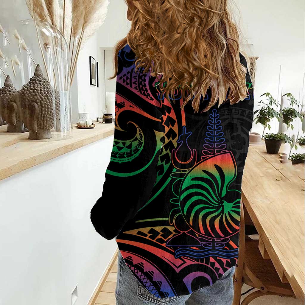 New Caledonia Polynesian Tatoo Personalised Women Casual Shirt