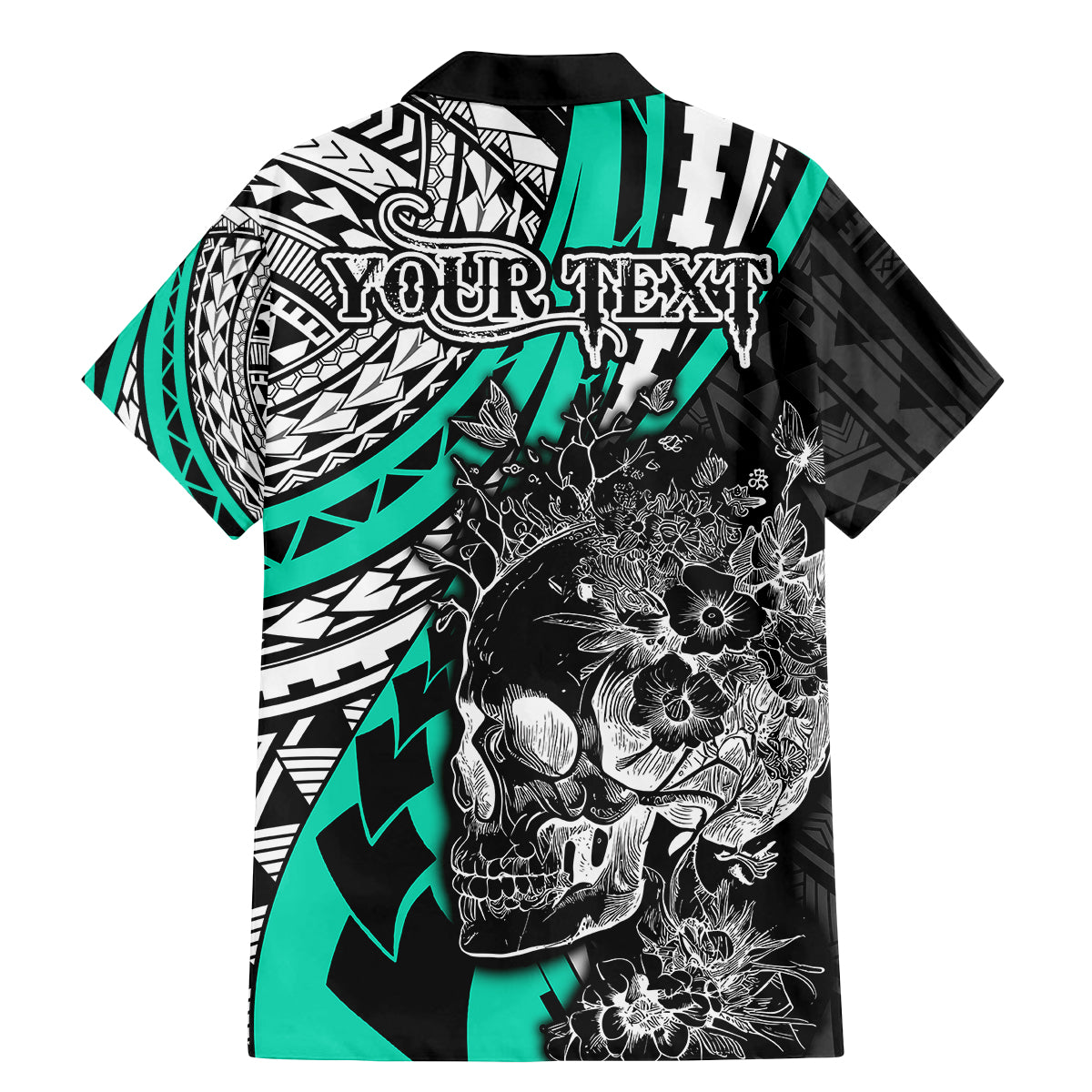 personalised-polynesia-skull-family-matching-mermaid-dress-and-hawaiian-shirt-tattoo-in-the-style-of-maori-with-marine-life-aqua