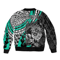Personalised Polynesia Skull Sleeve Zip Bomber Jacket Tattoo In The Style Of Maori With Marine Life Aqua LT9 - Polynesian Pride