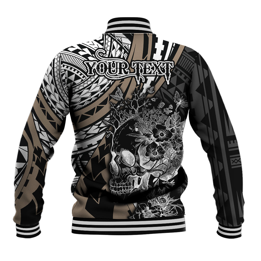 Personalised Polynesia Skull Baseball Jacket Tattoo In The Style Of Maori With Marine Life Gold LT9 - Polynesian Pride