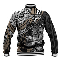 Personalised Polynesia Skull Baseball Jacket Tattoo In The Style Of Maori With Marine Life Gold LT9 - Polynesian Pride