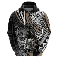 Personalised Polynesia Skull Hoodie Tattoo In The Style Of Maori With Marine Life Gold LT9 - Polynesian Pride
