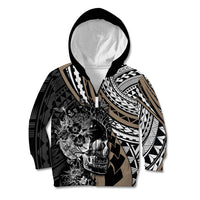 Personalised Polynesia Skull Kid Hoodie Tattoo In The Style Of Maori With Marine Life Gold LT9 Zip Hoodie Gold - Polynesian Pride