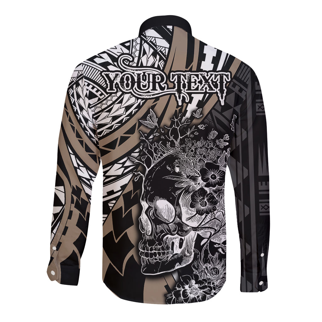 personalised-polynesia-skull-long-sleeve-button-shirt-tattoo-in-the-style-of-maori-with-marine-life-gold