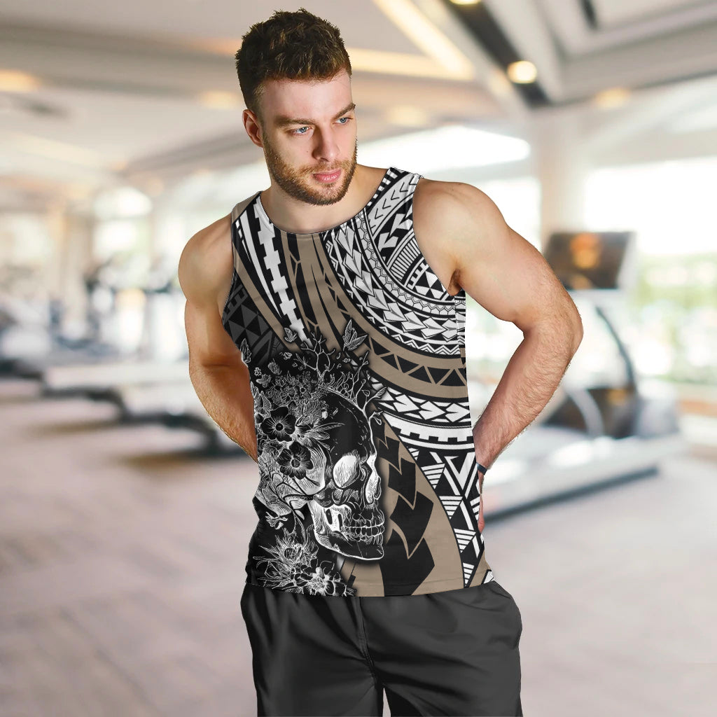 Personalised Polynesia Skull Men Tank Top Tattoo In The Style Of Maori With Marine Life Gold LT9 - Polynesian Pride
