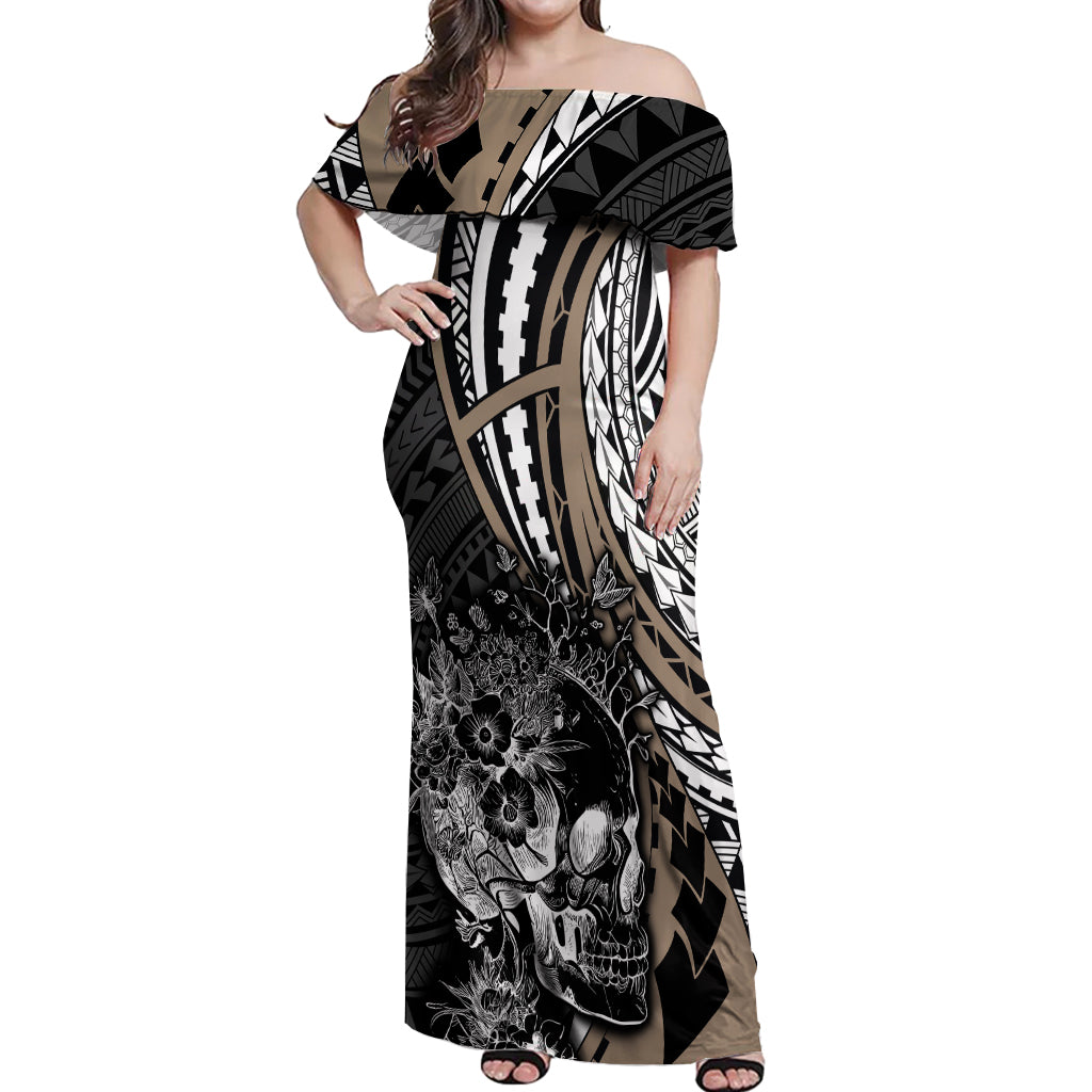 personalised-polynesia-skull-off-shoulder-maxi-dress-tattoo-in-the-style-of-maori-with-marine-life-gold